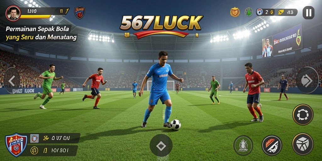 Screenshot dari gameplay 567LUCK yang penuh aksi sepak bola.
