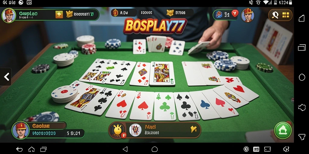 Screenshot gameplay BOSPLAY77 menampilkan suasana seru dalam permainan Gaple.