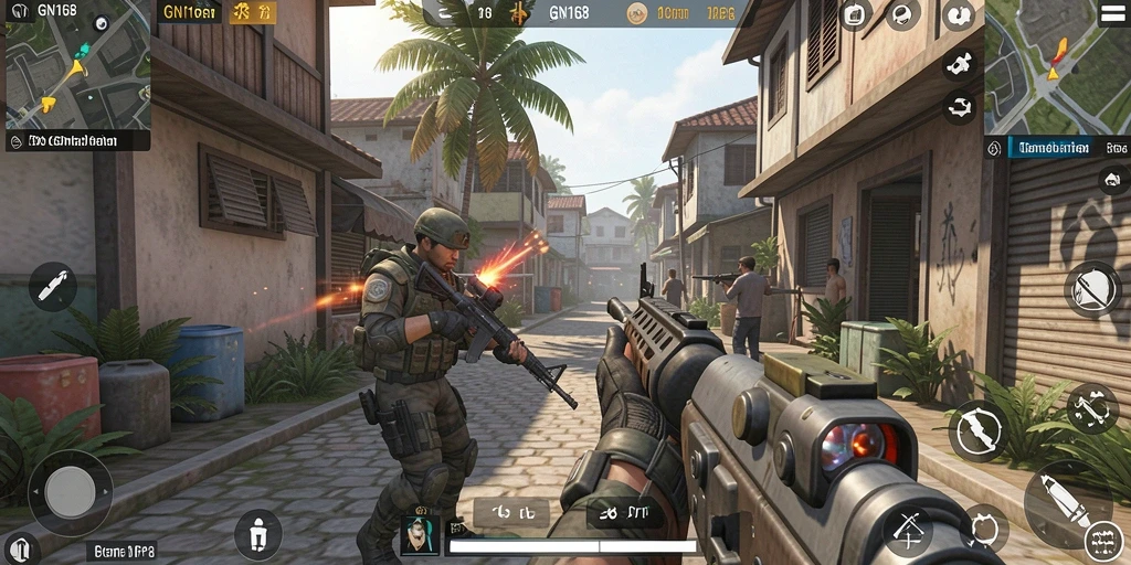 Tampilan gameplay seru dari GN168 di arena TPS.