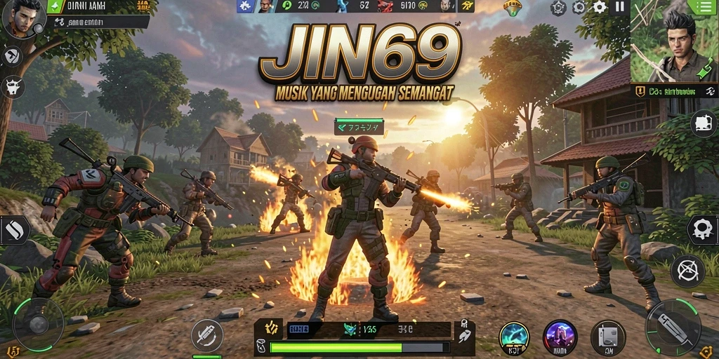 Tampilan gameplay JIN69 yang menampilkan interaksi musik yang seru.