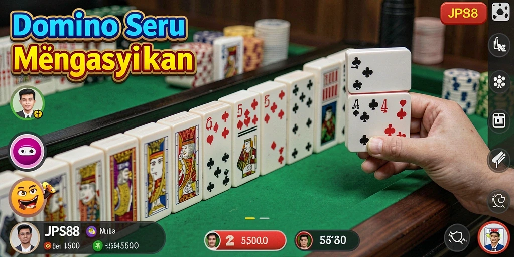 Tampilan gameplay menegangkan dalam JPS88 saat bermain domino.