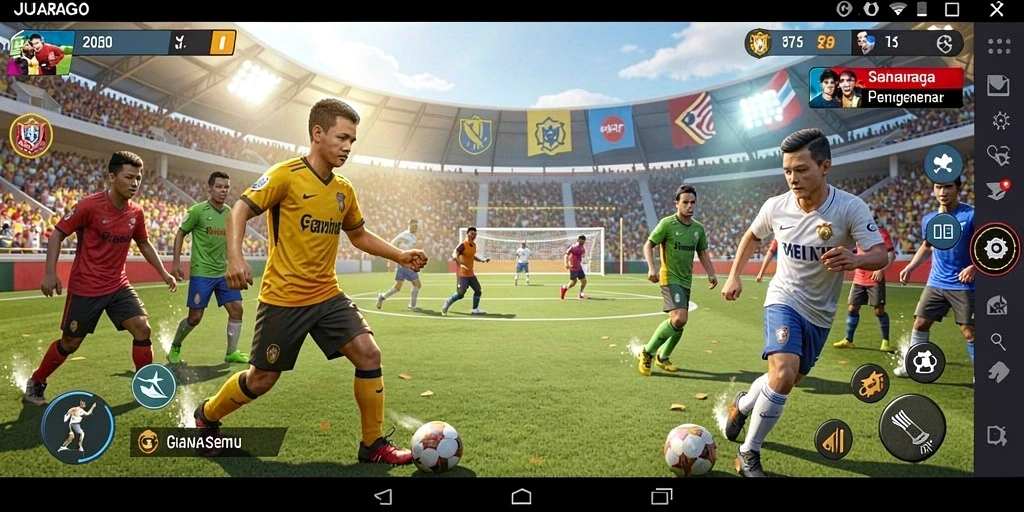 Tampilan gameplay JUARAGO penuh aksi olahraga yang seru.