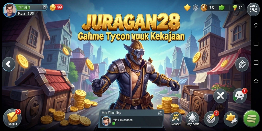 Gameplay JURAGAN28 menampilkan aksi membangun kerajaan bisnis.