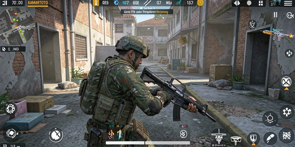 Screenshot utama KAMARTOTO menampilkan aksi seru dalam gameplay FPS.