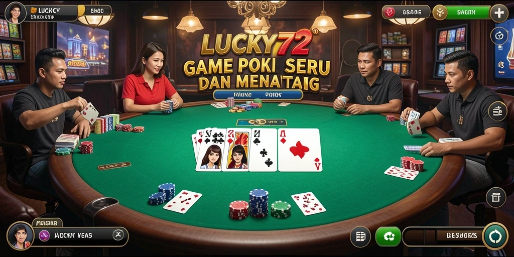 Screenshot LUCKY72 menampilkan aksi seru dalam permainan Poker.