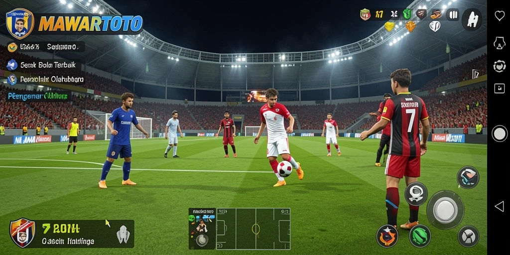 Screenshot gameplay MAWARTOTO menampilkan aksi seru sepak bola.