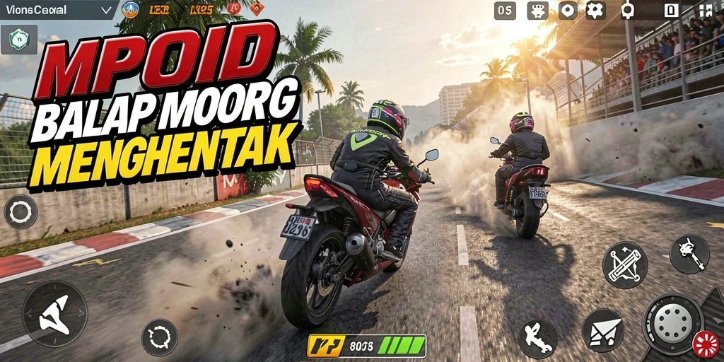 Tampilan gameplay mendebarkan dalam balapan motor seru.
