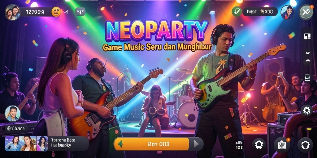 Tampilan gameplay NEOPARTY dengan efek visual yang menarik.