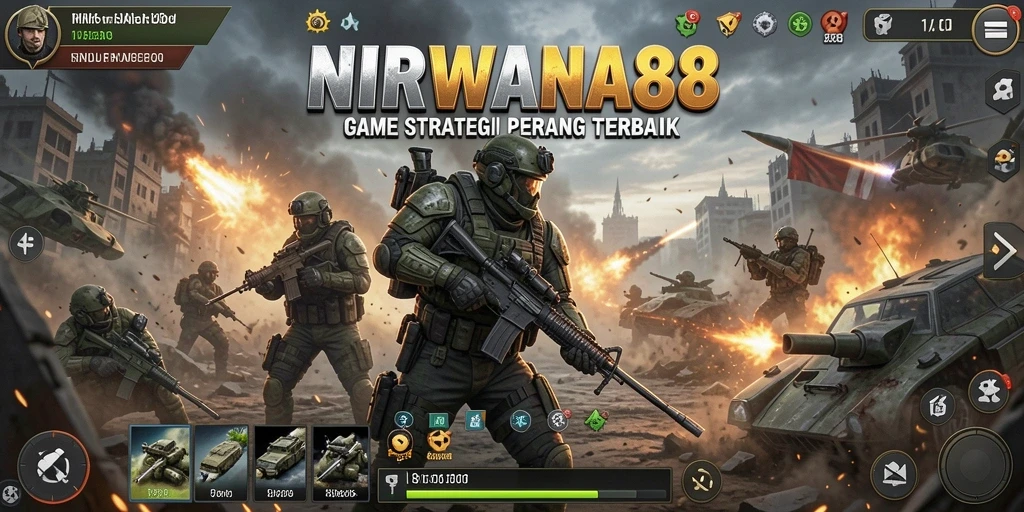 Tampilan gameplay menegangkan di NIRWANA88, pertarungan strategis dan pembangunan kerajaan.