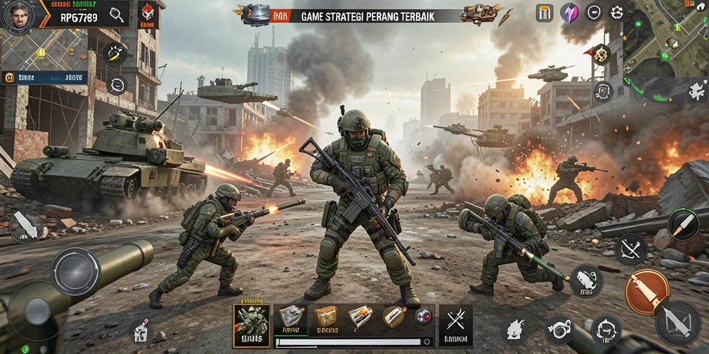 Screenshot gameplay RP6789 menampilkan pertempuran strategis yang menegangkan.