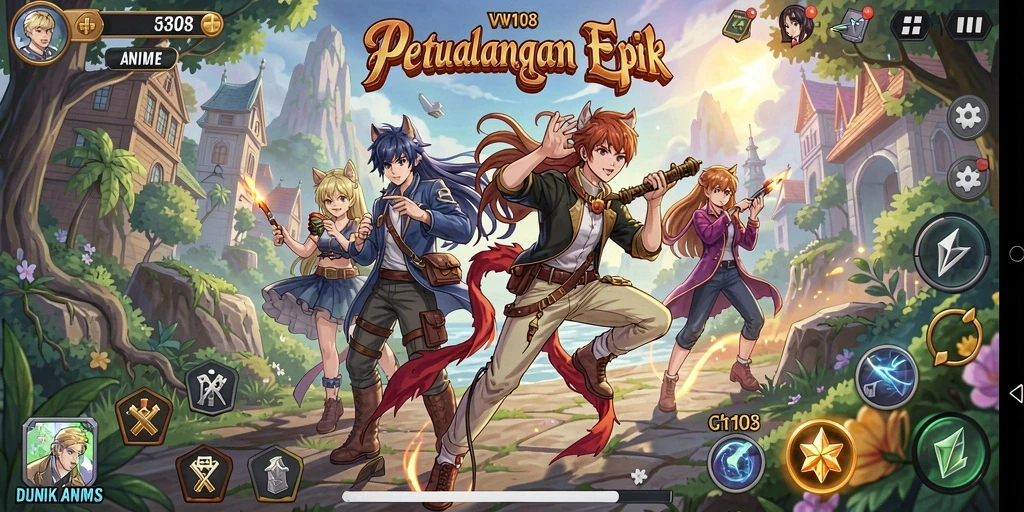 Screenshot menampilkan gameplay seru dengan karakter anime yang menakjubkan.